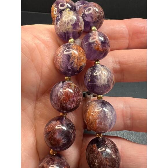 NEW Cacoxenite in amethyst graduated beaded necklace with gold vermeil - Picture 7 of 12